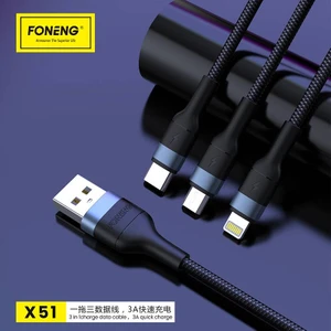 3in1 Type-C 3 Amper 1.2 Metre Foneng Hızlı Şarj Kablosu Apple iPhone Samsung Xiaomi Huawei Oppo Realme Honor Tecno
