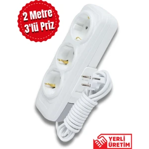 2 Metre 3'lü Kablolu Topraklı Grup Priz 9229