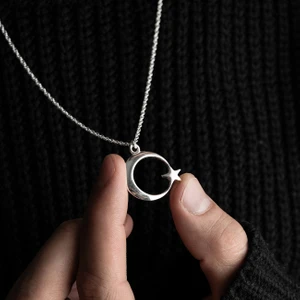 Vetro Silver Erkek Özel Tasarım Ay Yıldız Gümüş Kolye