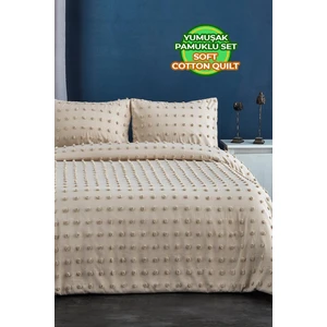 Evlen Home Collection Pamuklu Emmy Yatak Örtüsü Seti Tek Kişilik Günlük Boho Çift Taraflı 2 Parça Dolgulu Tufting
