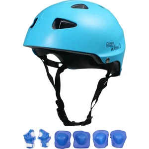 Mavi Erkek Çocuk Kaskı Spor Koruyucu Kask Dizlik Dirseklik Donanım Seti Kaykay Bisiklet Scooter Paten