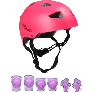 Pembe Kask Lila Koruyucu Çocuk Donanım Seti Kaykay Bisiklet Scooter Paten Için Dizlik Dirseklik Ellik