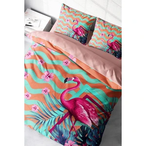 Doğal Pamuk Çift Kişilik 3D Digital Turkuaz Flamingo Nevresim Takımı