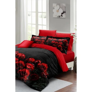 Çift Kişilik Lastikli Çarşaflı Sevgililer Günü % 100 Pamuk Saten Black Rose Nevresim Takımı
