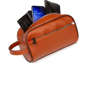 Newish Polo Erkek Deri Portföy Clutch Traş Kozmetik Bakım Ve Günlük El Çantası (14X24CM) newpolo171 - Taba