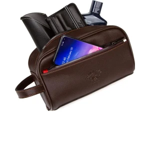 Newish Polo Erkek Deri Portföy Clutch Traş Kozmetik Bakım Ve Günlük El Çantası (14X24CM) newpolo171 - Kahverengi