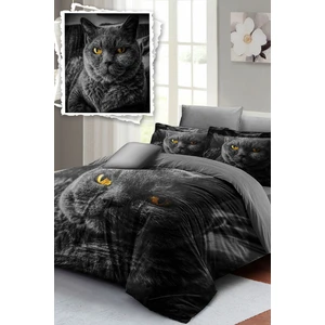 Lastikli Çarşaflı Pamuk Saten Çift Kişilik Serious Cat Nevresim Takımı