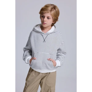(Kids Boy) Çizgili Kanguru Cep Kapüşonlu Sweatshirt