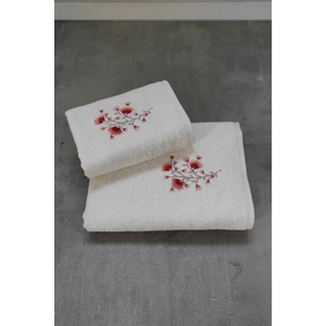 2'li Bambu Banyo Havlu Seti - Çiçek Nakışlı Çeyizlik  Havlu Takımı -Tivoli Lisette -Ekru