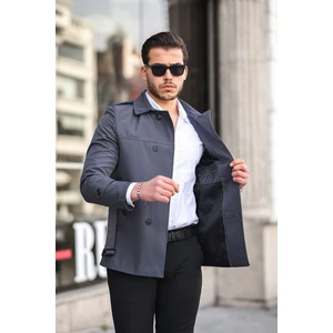 Gm Giyimarket Erkek  Mevsimlik Astarlı Kruvaze Apoletli Beli Kemerli Pardösü/trenckot