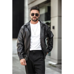 Oversize Rahat Kesim Siyah Deri Ceket