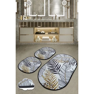Chilai Home Herbal 3'lü Set Banyo Halısı Paspas Yıkanabilir Kaymaz Taban Klozet Takımı Djtbanyo