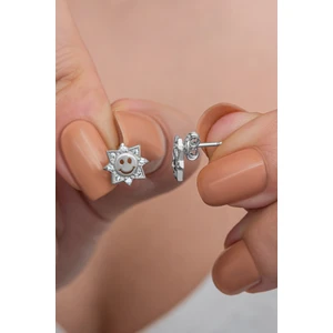 925 Ayar Gümüş Rodyum Kaplama Minik Gülen Yüz Küpe