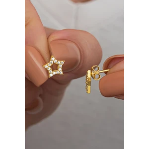 925 Ayar Gümüş Gold Zirkon Taşlı Yıldız Küpe