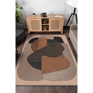 Yaşama Sanatı Kahverengi Bej Renkli Halı Geometrik Oturma Odası Halısı Minimal Salon Halı