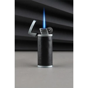 Silvio Monetti Suni Deri Kaplama Özel Tasarım Kapaklı Güçlü Torch Siyah Gazlı Çakmak CAKSM026T