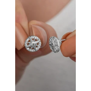 925 Ayar Gümüş Rodyum Kaplama Minik Daire Kutup Yıldızı Küpe