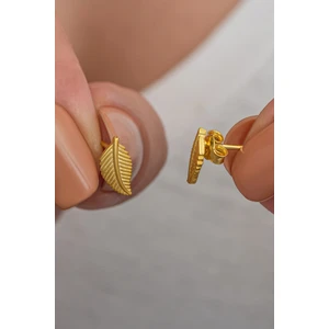 925 Ayar Gümüş Gold Kaplama Minik Yaprak Küpe