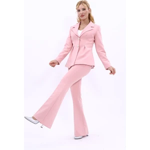 Yonca Ceket & Ispanyol  Paça Pantolon Takım-Pudra