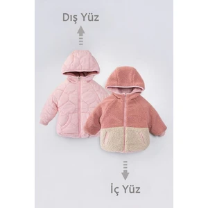 Miniğimin Cicileri (6-10 Yaş) Çift Taraflı Kapitone Peluş Kaban kız çocuk - Açık Pembe