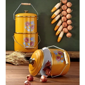 Emaye 3'lü Hardal Sarısı Bakraç Set, 20-22-24cm Yoğurt Mayalama Seti