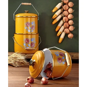 Emaye 3'lü Hardal Sarısı Bakraç Set, 14-16-18cm Yoğurt Mayalama Seti