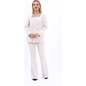 Önder Özsoy Kare Yaka Ceket & İspanyol Paça Pantolon-Bej