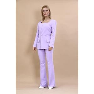 Kare Yaka Ceket & İspanyol Paça Pantolon-Menekşe