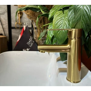 İsaoğlu Yapı Mat Gold Lavabo Bataryası Frezya Lavabo Muslugu Mat Altın Fırçalanmış