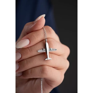 Silvano Jewelry 925 Ayar Gümüş Zirkon Taşlı Uçak Kolye
