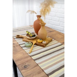 Bohem Çizgili Keten Görünümlü Runner-Masa Örtüsü 40X170 cm /dikdörtgen
