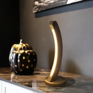 Ahşap Masif Mdf Kavisli Ağaç Abajur Komidin Üstü Masa Üstü Curved Günışığı LED Aydınlatmaa