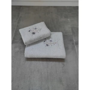 2'li Bambu Banyo Havlu Seti - Çiçek Nakışlı Havlu Takımı - Lüks Banyo Seti - Tivoli Lisette -Gri