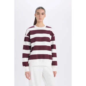 Relax Fit Bisiklet Yaka Çizgili Kalın Sweatshirt A1883AX24AU