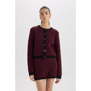 Regular Fit Bisiklet Yaka Leopar Desenli Düğmeli Triko Hırka D8510AX24WN