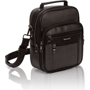 Siyah Telefon Bölmeli Deri Ekose Ayarlanabilir Askılı Erkek El Omuz Çanta Orta Boy