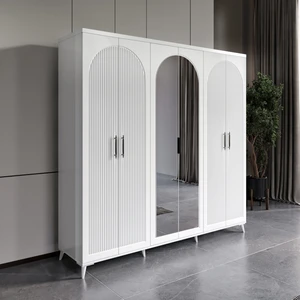 Ücretsiz Montaj -%100 MDF Oslo 6 Kapaklı - Aynalı Beyaz Gardırop - MDF Dolap - Elbise Dolabı