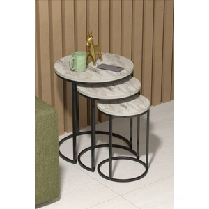 Falez Gold Metal Ayaklı Yuvarlak Zigon Sehpa Seti 3'lü 45x54 cm – Modern ve Fonksiyonel Tasarım, Salon ve Oturma Odası İçin