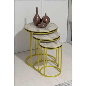 Falez Gold Metal Ayaklı Yuvarlak Zigon Sehpa Seti 3'lü 45x54 cm – Modern ve Fonksiyonel Tasarım, Salon ve Oturma Odası İçin