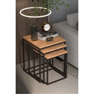 Gold Falez 3'lü Kare Zigon Sehpa Seti – Suntalam ve Metal, Modern Tasarım, 45x45x54 cm, Salon ve Oturma Odası Kullanımı