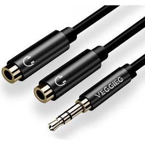 3.5mm Kulaklık Çoklayıcı Y Kablo 30 cm Siyah Alüminyum Başlık