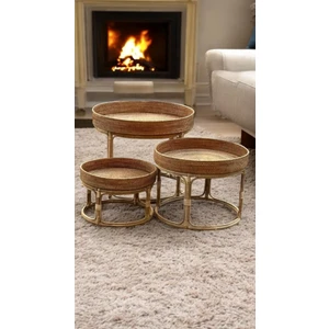 Üçlü Rattan Bambu Sehpa,üçlü Zigon Rattan Bambu Sehpa,üçlü Hasır Orta Sehpa