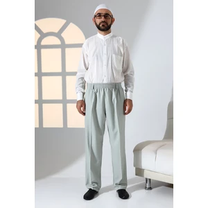 İhvan Online Erkek Rahat Kesim Beli Lastikli Cepli Hac ve Umre Kumaş Şalvar Pantolon - Su Yeşili (Isr)