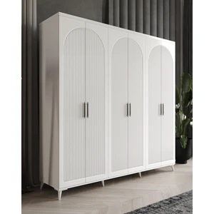 Ücretsiz Montaj -%100 MDF Oslo 6 Kapaklı - Beyaz Gardırop - MDF Dolap - Elbise Dolabı