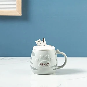 Sevimli Özel Tasarım Kedi Figürlü Kapaklı Kupa Mug Sevgiliye Hediye