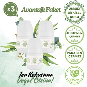 Lar Herbal Alüminyumsuz Parabensiz Vegan Unisex Temiz Kokulu Roll-on Deodorant 3lü Avantajlı Paket 50ml