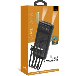 Solar Enerji Destekli 20000 Mah Powerbank 4 Dahili Şarj Kablo ve Led El Feneri Özellikli