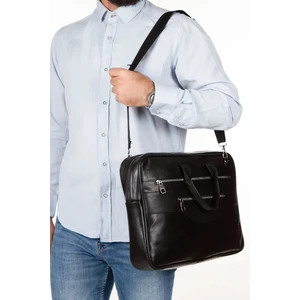 Hakiki Gerçek Deri Siyah Unisex El ve Omuz Çantası Laptop Çantası Evrak Çantası 4 Bölmeli Büyük