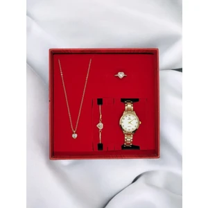 Çelik Gold KADIN SAATLİ PANDORA KOLYE BİLEKLİK YÜZÜK GOLD ZARİF   Hediye Seti