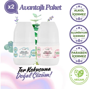 Lar Herbal Alüminyumsuz Alkolsüz Parabensiz Vegan Ferah ve Çiçek Kokulu Roll-on Deodorant 2li Avantajlı Paket  50ml